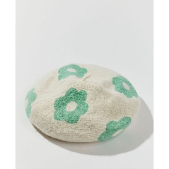 UO Classic Women’s Wool Knit Beret Hat Ivory Floral Print - Picture 4 of 5